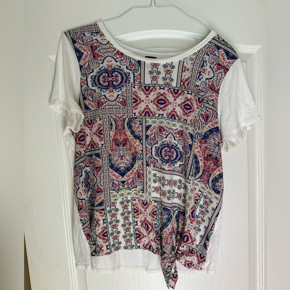 Lee Patterned Women's Top - White, Red, Blue boho side tie - Picture 1 of 8